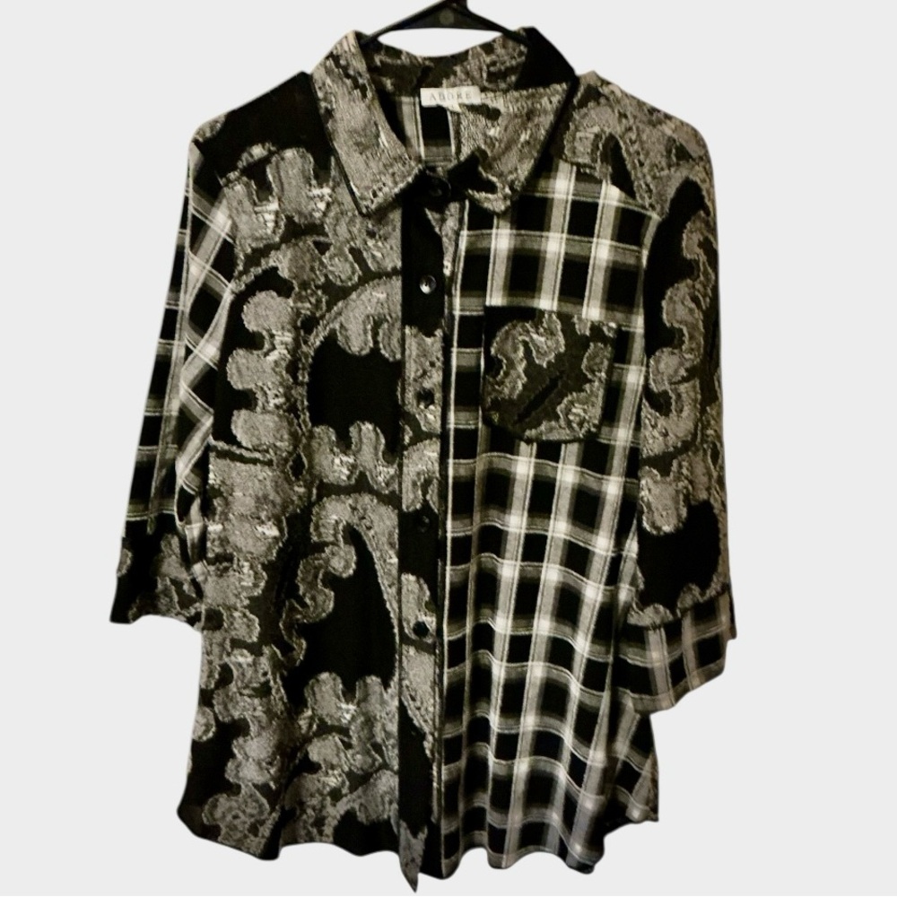 Adore Multi Pattern Pocket Button Down Blouse - image 1